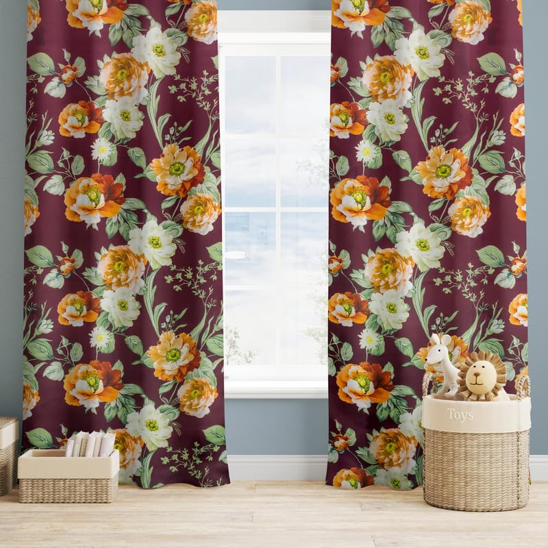 Image of Blackout 8 feet Long Curtains Set of 1 with Tie Back, parda 8 feet Long, Foil Printed Curtain for Living Room, Bedroom, 80-85% Blackout, Perfect for Home (8 Feet, Maroon, Green and Orange)