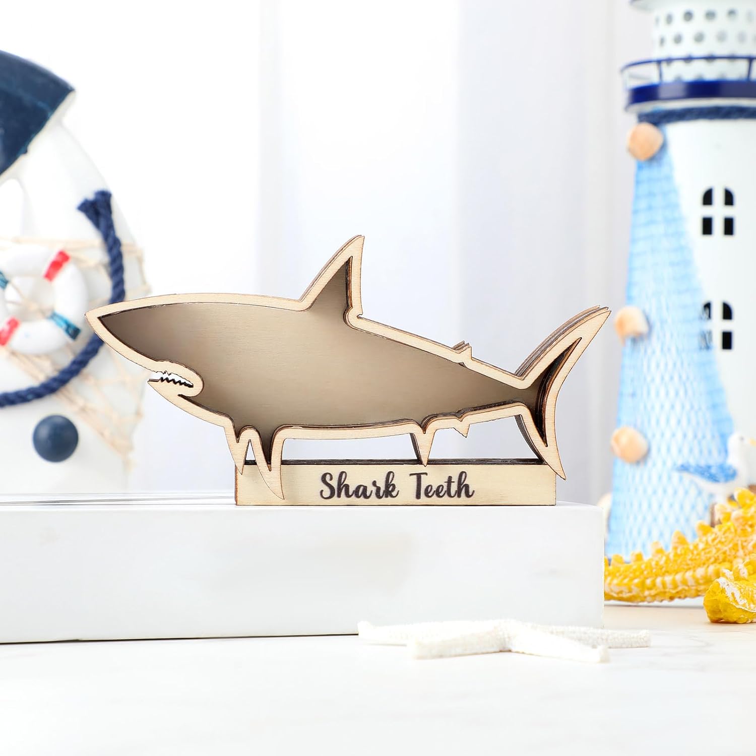 Yousoontic Shark Tooth Display Case, Wood Shark Teeth Box,12 x 7 Inch