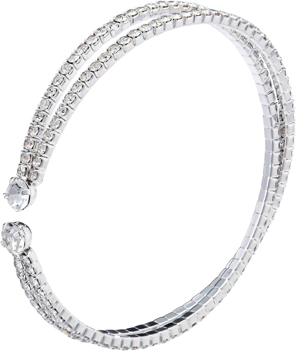 Bling Multi-layer Bridal Crystal Rhinestone Cuff Bracelet Adjustable Bangle for Women Jewelry Gift Wedding Formal Prom Party