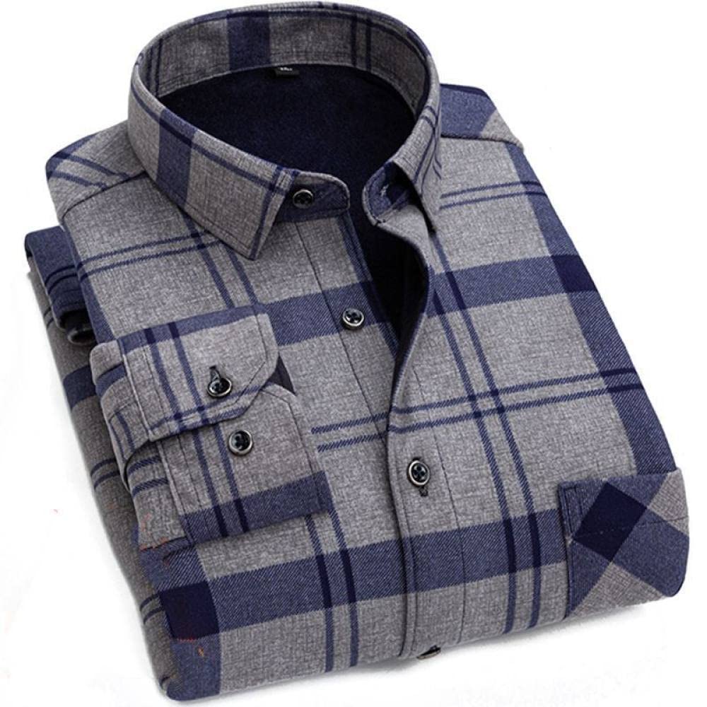Camicia Calda Da Uomo,Camicie Da Uomo In Cotone Caldo A Maniche Lunghe Camicia In Cotone Morbido Caldo Colletto Alla Coreana Camicia Casual Da Esterno Adatta Per La Primavera, L'Autunno E L'Inverno