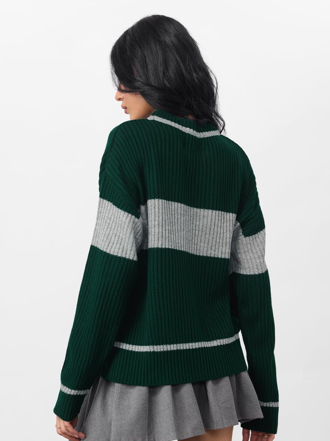 The Souled Store Harry Potter Serpent Circle luźny sweter z długim rękawem z okrągłym dekoltem akrylowy sweter dla kobiet i dziewcząt, oversize, graficzny nadruk