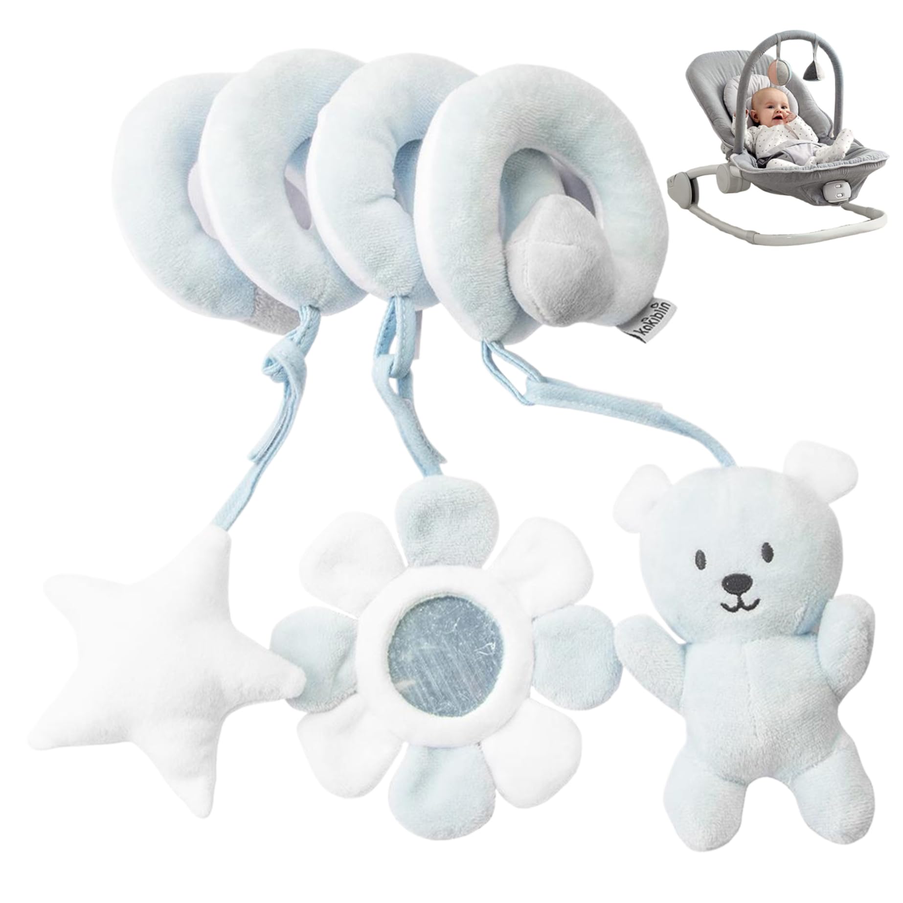 Hperu Car Seat Toys for Babies 0-6 Months Spiral Shaped Funny Crib Toys with Rattles Early Education Hanging for Newborn Baby Boys Girls Bear - Car Seat for Babies 0-6 Months Boy