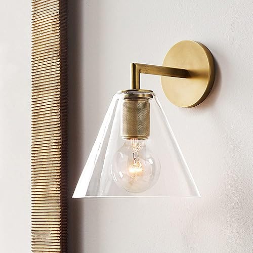 Miniatura 2 de Lámpara de pared industrial vintage para tocador con embudo de vidrio transparente, lámpara retro de metal montado en la pared E27, accesorios de