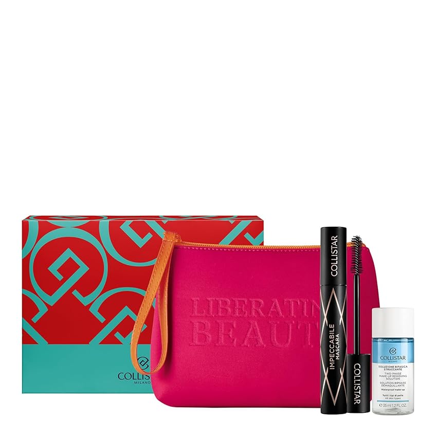 Collistar Cofanetto Make-Up Donna, Mascara Impeccabile Nero 14 ml + Struccante Bifasico 35 ml, Pochette, Set Regalo Occhi, Volume, Lunghezza e Definizione