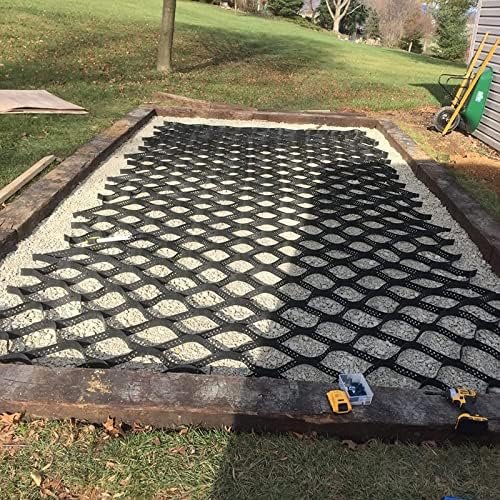 Garden Pathways Ground Grid Stabilizer Geogrid，Ground Stabilizer Mesh with Permeable Hole for Driveway Slope Reinforcement Geogrids Subgrade Work RV Parking Mesh Soil and Mud Control 3x8m/10