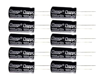 1000uF 50V 13X25mm +/-20% -40 إلى +105C 10PCS مكثفات إلكتروليتية من الألومنيوم، 1000MFD