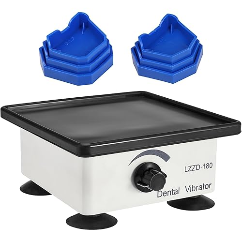 150W Lab Dental Vibrator, 6.9 x 6.9 Inch Square Shaker Oscillator Gypsum with 6 Pcs Model Base, Vibrating Table for Gypsum, Pouring Models, Resin Casting, 110V