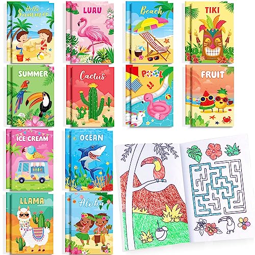 BenLouis 24 Pcs Summer Mini Coloring Books Kids Pool Beach Party Favors Small Activity Books Bulk for Kids Summer Hawaii Birthday Goodie Bags Stuffers Return Gifts Classroom Travel