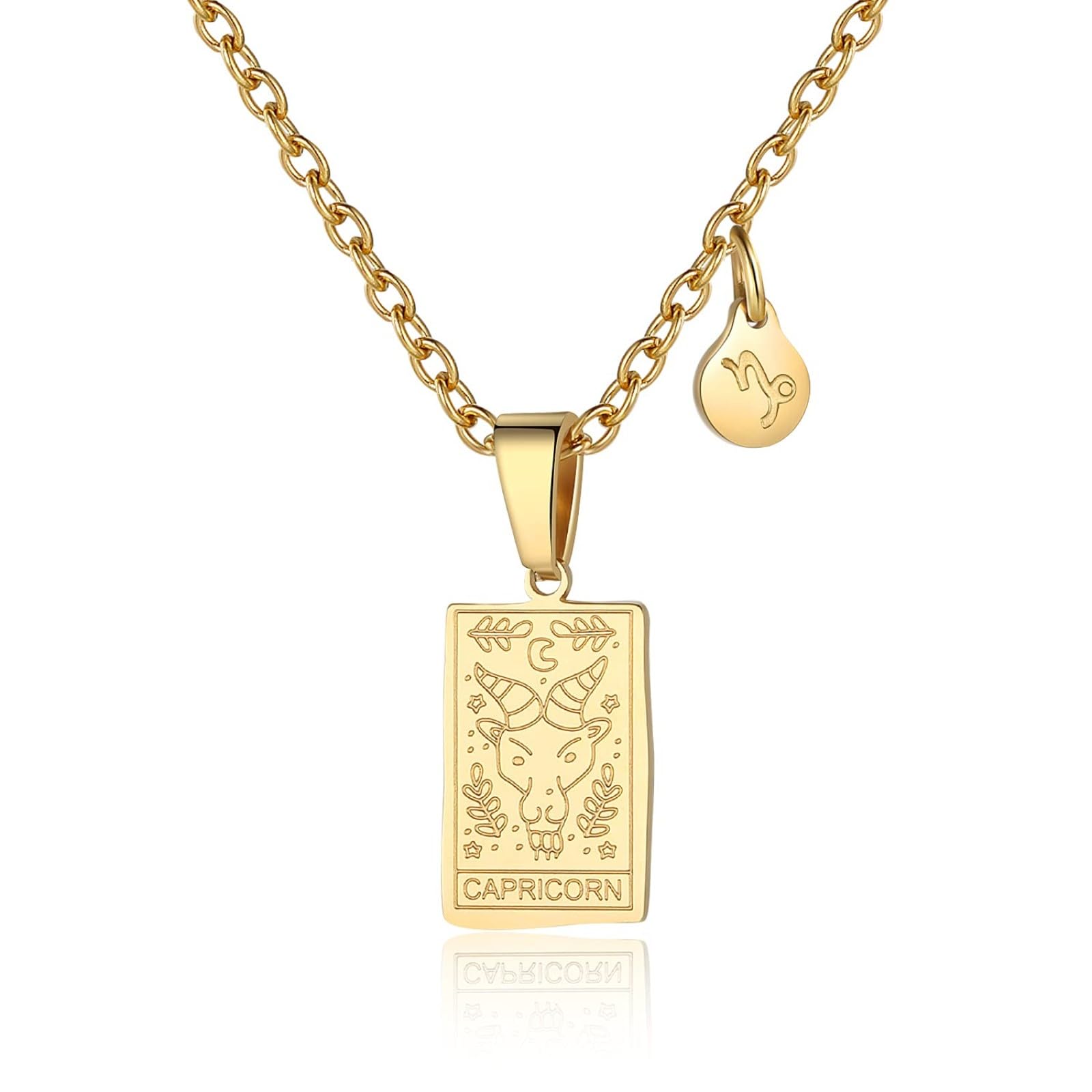RIXERKOC Signo del Zodiaco Collar para Mujeres Constelación Tarot Colgante Doble Cara 18K Oro Inoxidable Signo del Zodiaco Joyería Regalos para Chicas