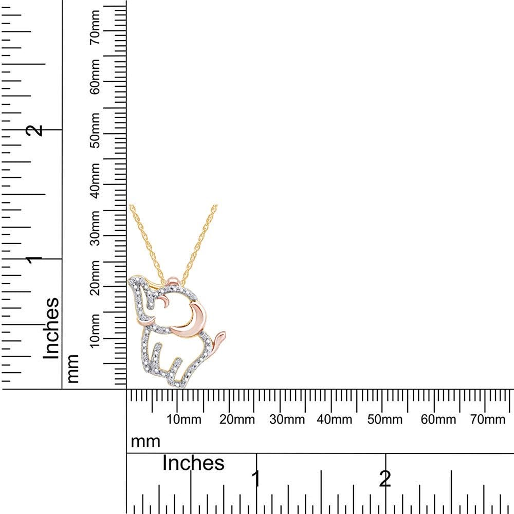 AFFY 1/20 CTTW Round Cut Natural Diamond Accent Two Tone Elephant Pendant Necklace In 14K Gold Over Sterling Silver