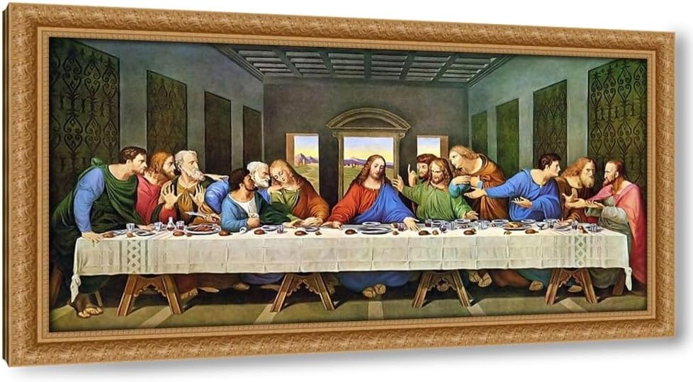 da Vinci, Leonardo 40x22 Large Gold Ornate Framed Canvas Art Print Titled: The Last Supper Original