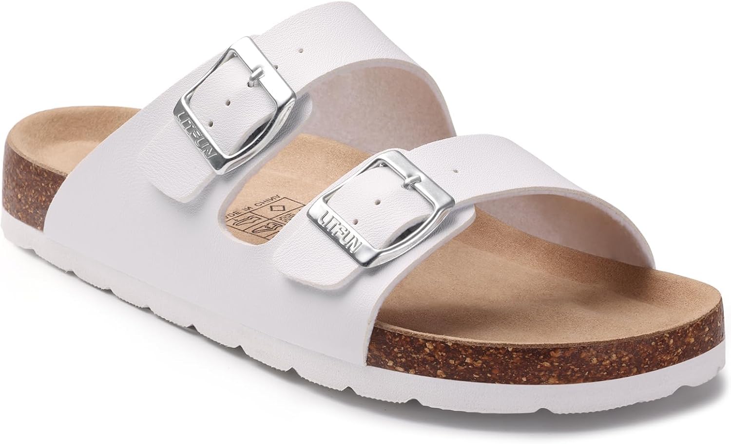 Litfun Unisex Cork Footbed Sandal Summer Slip On Slide Sandals with Adjustable Buckle for Women Men