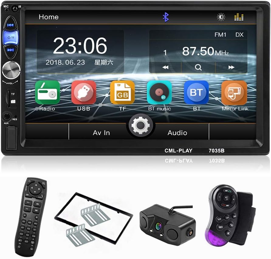 CarThree Double Din Car Stereo 7 Inch Touch Screen Car Radio with Monitor DVR Mirror Link Bluetooth Rear View Camera MP5 Player USB SD Card, AUX Input