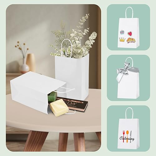 Miniatura 6 de MESHA Bolsas de papel de regalo, 20 unidades, 5.25 x 3.75 x 8 pulgadas, color blanco, pequeñas bolsas de papel kraft para compras, a granel,