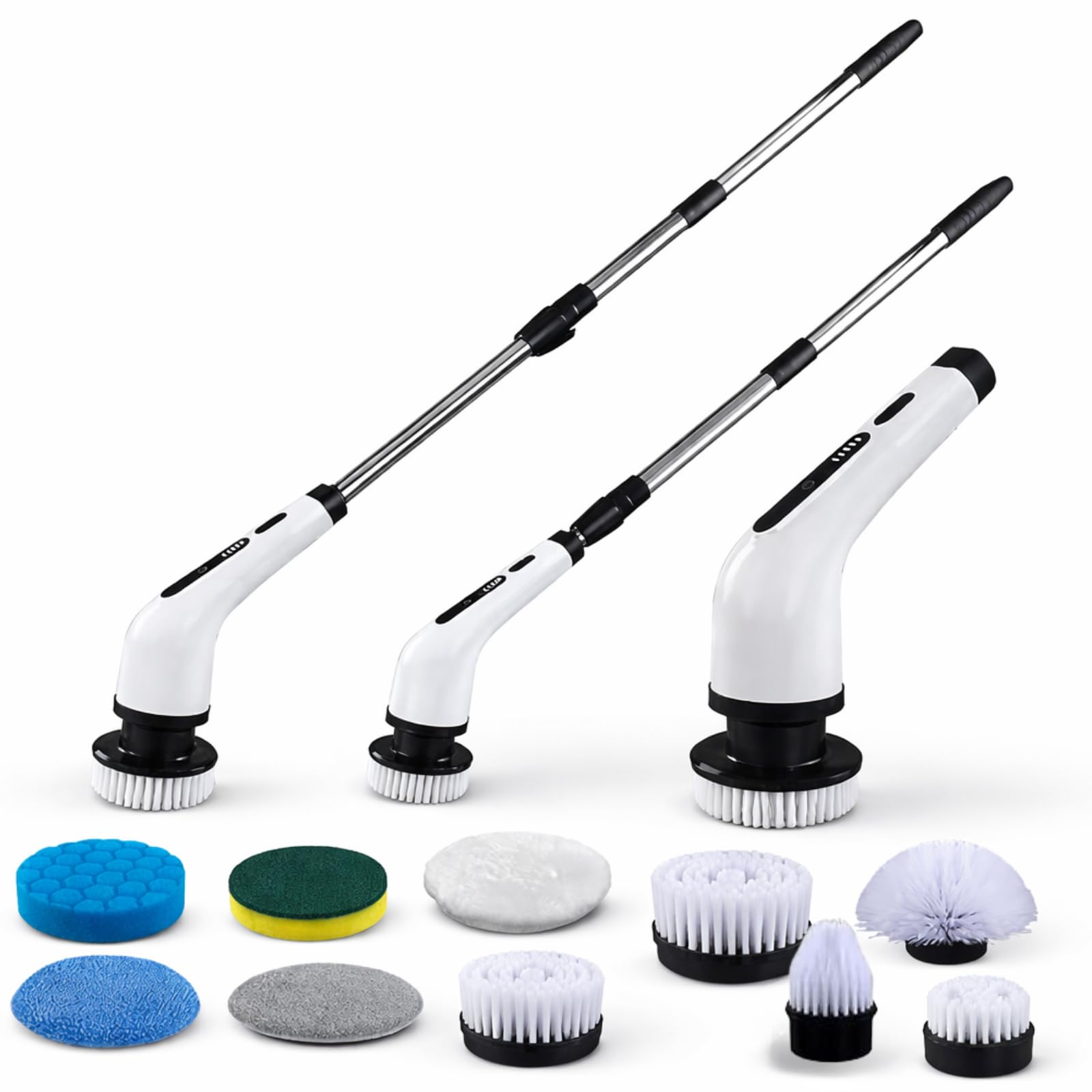 Electric Spin Scrubber 9 in 1 Cleaning Brush with 2000mah Battery, Dual Speed 300/400 Rpm, Adjustable Long Handle, Ipx7 Waterproof Power Scrubber for Bathroom Kitchen Floor Tile Cleaning