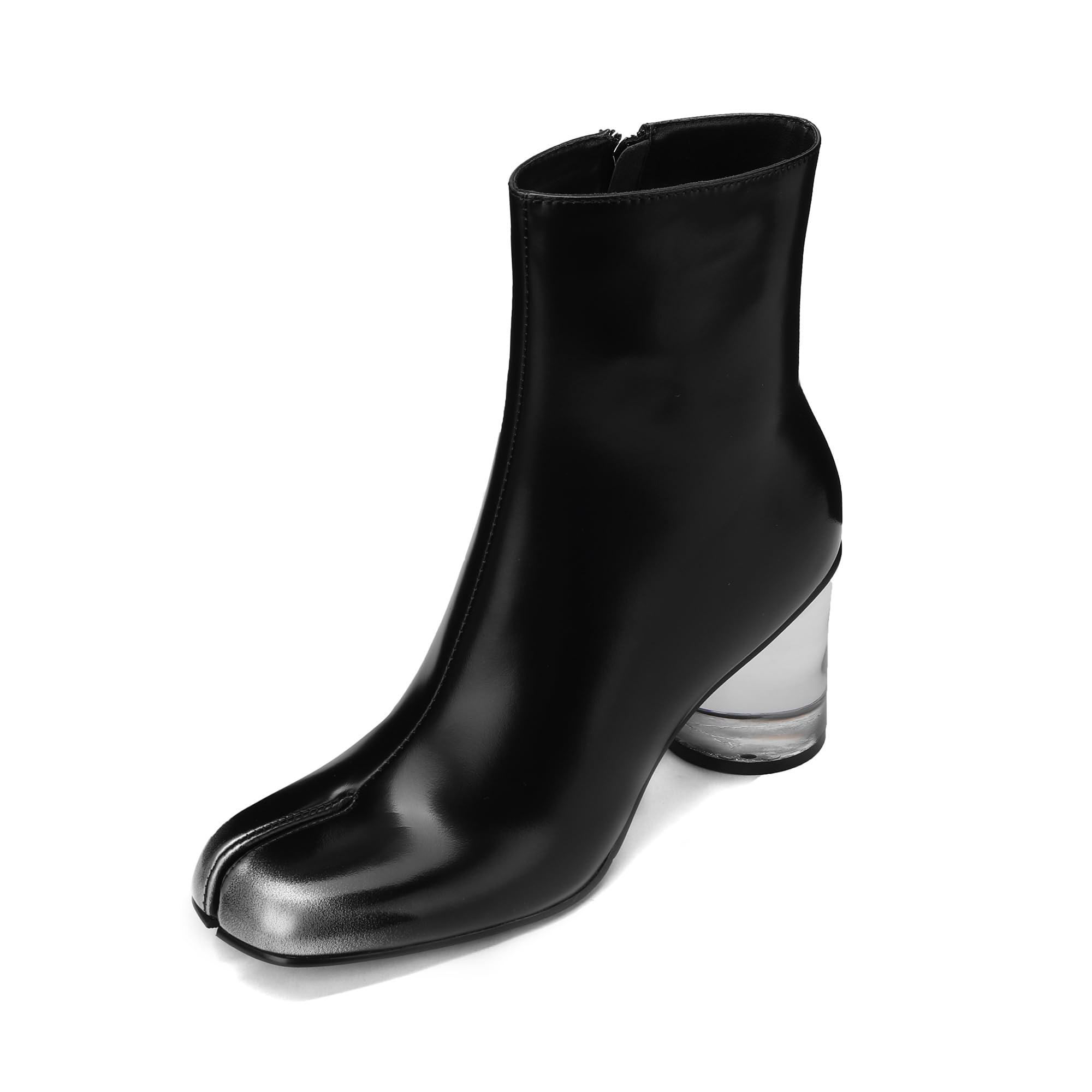Split Toe Women Clear Block Heels Ankle Boots Chunky High Heels Booties Tabi Zipper Side Short Boots