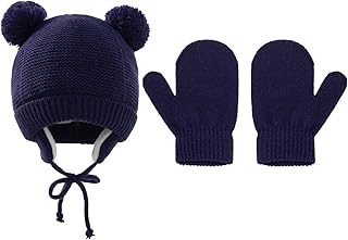 Winmany Baby,Clothing,Baby Boys 0-24m,Accessories,Hats & Caps Baby Boys Girls Winter Warm Hat Gloves Set, Kids Knitted Cute Bear Beanie Cap Fleece Earflap Hat Gloves Winter Thermal Cute Bear Beanie Pompom Hat Mitten for 1-4 Years