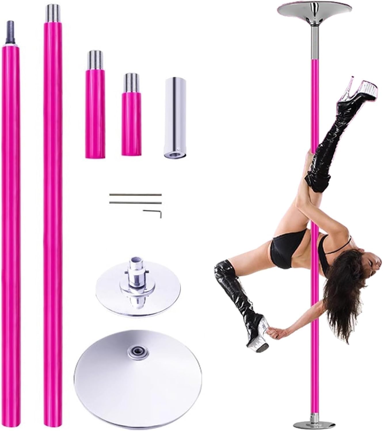 AYCDL Pole Dancing Pole for Home Dancing Pole for Home Heavy Duty, Silicone Stripper Pole for Apartments Club Party Gym, 360 Spin and Static Dance Pole for 7-12.5 ft,Silver-?320cm-335CM/10.5ft-11ft