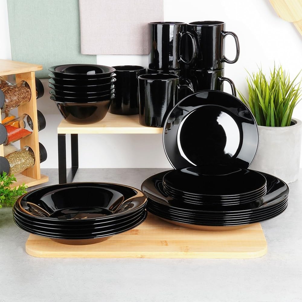 Vilde Lot de 6 assiettes plates en verre noir 25,5 cm | Assiettes, vaisselle