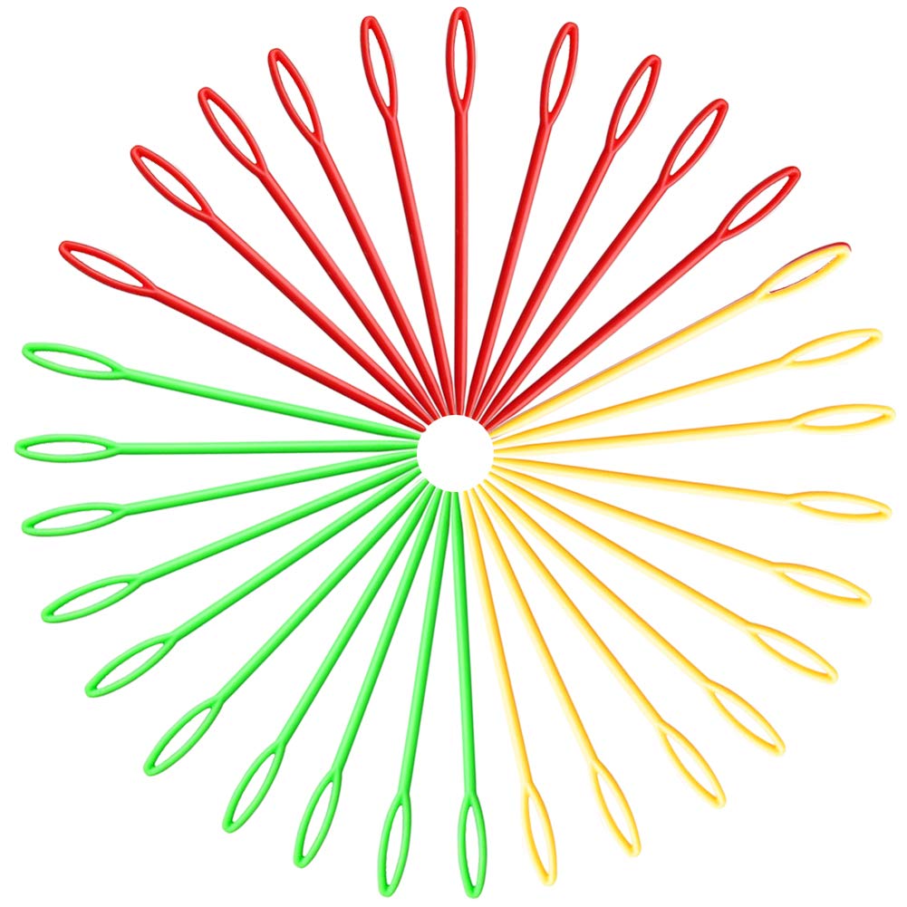 Lansonee 30 Pieces Color Plastic Sewing Needles, Multicolor Scissor Sewing Needles Safety Plastic Lacing Needles for Kids Craft and Needle Projects