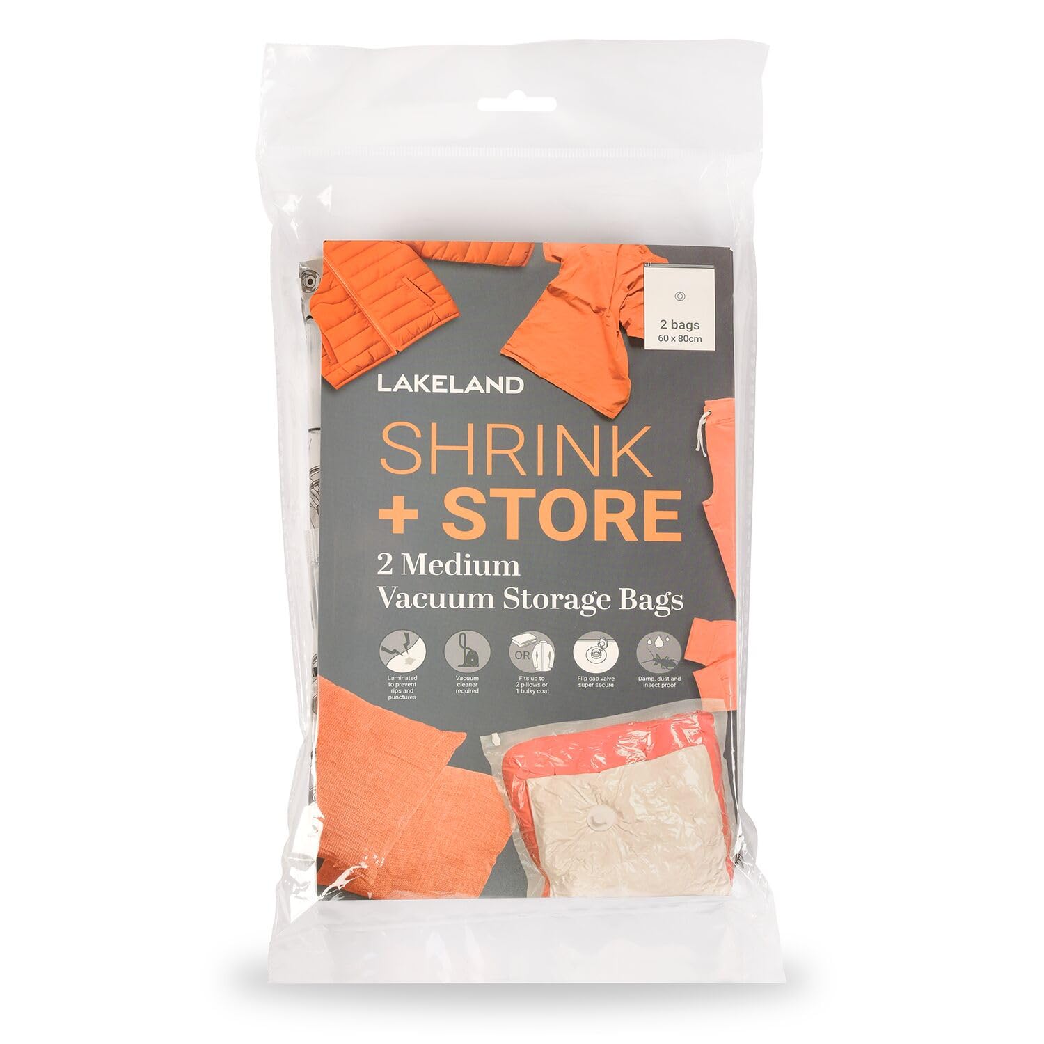 Lakeland Clear Shrink & Store Medium Vacuum Bags – Pack Of 2 Space-Saving Compression Storage Pouches | Airtight & Watertight Laminated Clothes Protectors For Jumpers, Clothes & Towels