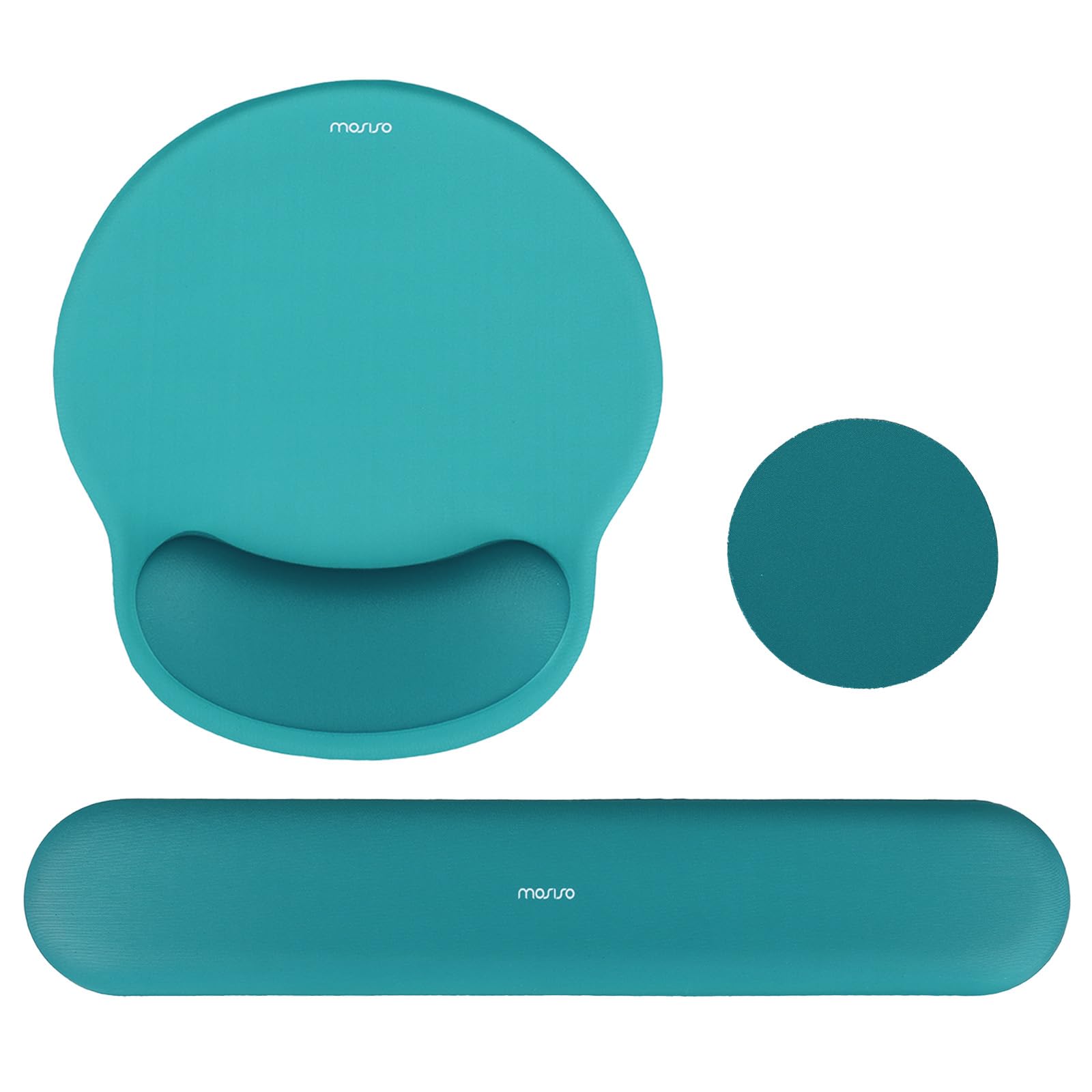 MOSISO Wrist Rest Support for Mouse Pad&Keyboard Set, Circle Curved Ergonomic Mousepad&Coaster Non-Slip Base Home/Office Pain Relief&Easy Typing Pad with Soft Cloth&Silicone Lining, Teal Green