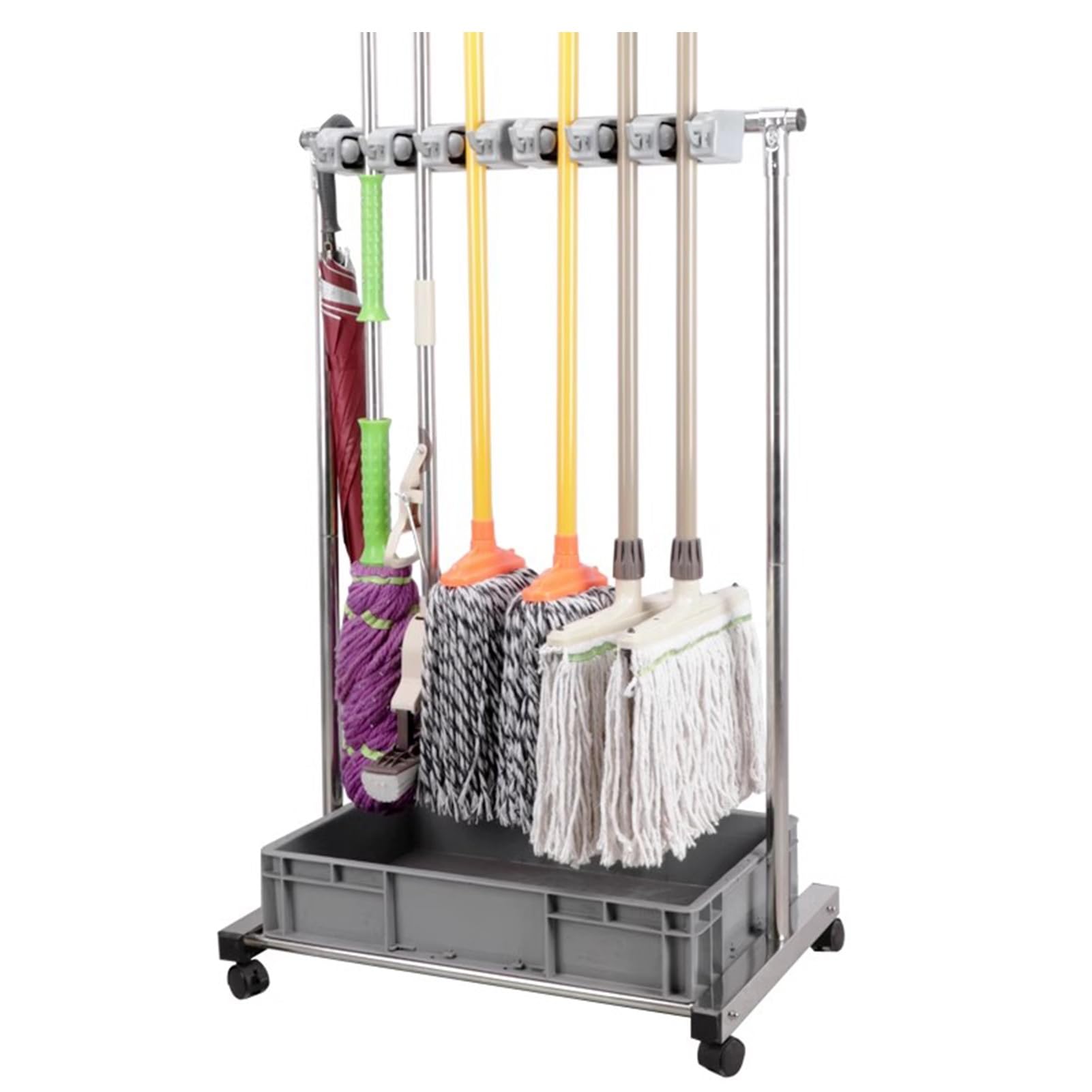 Carrello Portautensili Per Pulizie Con Ruote - Supporto Per Scope E Mop, Vassoio Raccolta Acqua - Foto 3