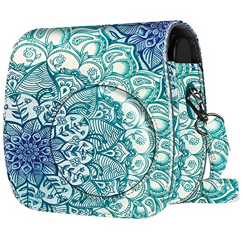 Fintie Protective Case Compatible with Polaroid PIC-300 / Fujifilm Instax Mini 7s Instant Film Camera - Premium Vegan Leather Bag Cover with Removable Strap, Emerald Illusions