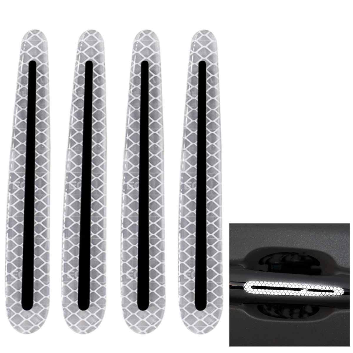 ZYTC 4pcs 3D Super Reflective Stickers Carbon Fiber Strips Car Side Door Edge Bumper Anti-Scratch Protection Guards Trim Stickers Universal (Door Handle Sticker White)