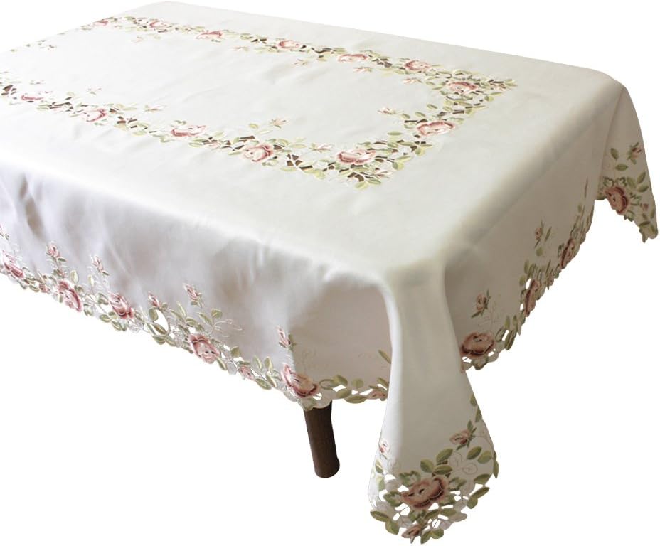 It rose embroidery and cutwork tablecloth about 135x190cm (rectangle 4-seater) QDN13 / 3016