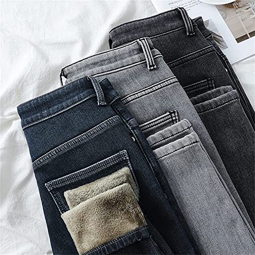 GIADEH Calça jeans feminina de inverno forrada com lã de ovelha, calça skinny grossa forrada com lã