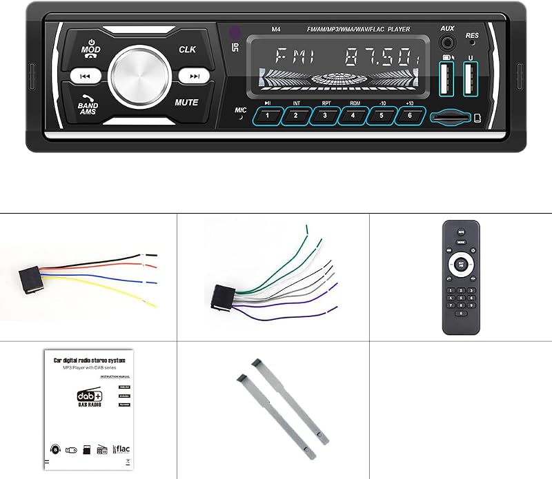 CAMECHO DAB+ Autórádió Bluetooth MP3 Lejátszó 4x50W USB SD Kártya Távirányítóval