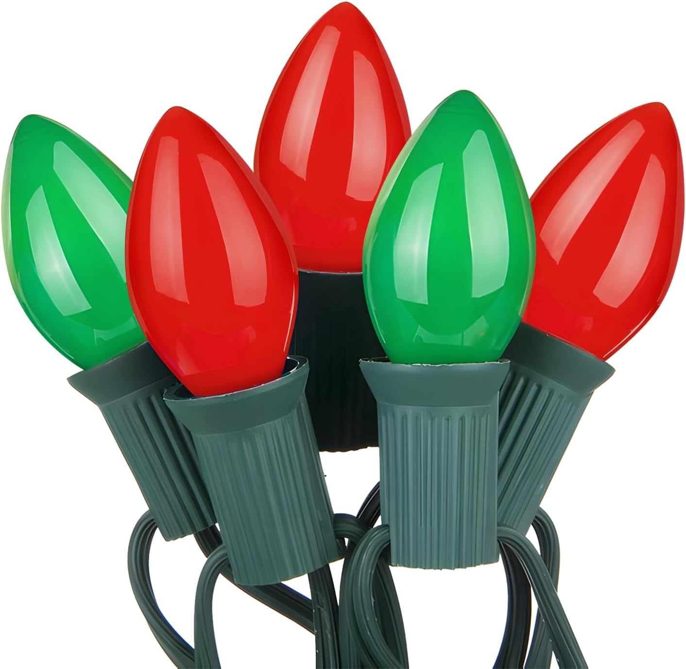 Couah C7 Christmas String Lights, 25FT Vintage Ceramic Christmas String Light Set 27 Red?Green Bulb C7 Light(2 Spare) for Outdoor Holiday Party Wedding Decoration, Green Wire Red?Green-Incandescent