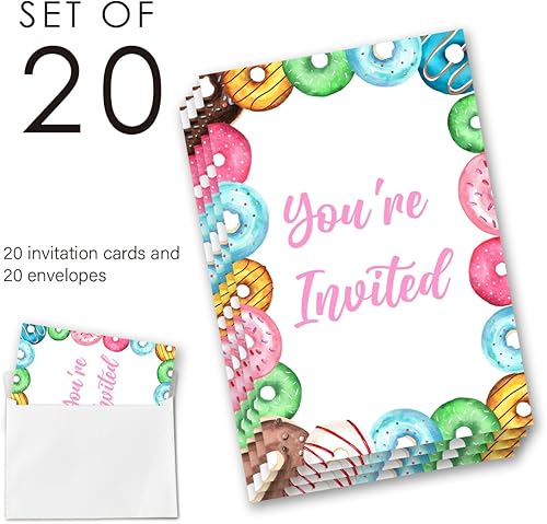 Miniatura 5 de Donut - Juego de 20 invitaciones para fiesta de baby shower, con sobres rociados con donas de amor, tarjetas de invitación para baby shower, doble