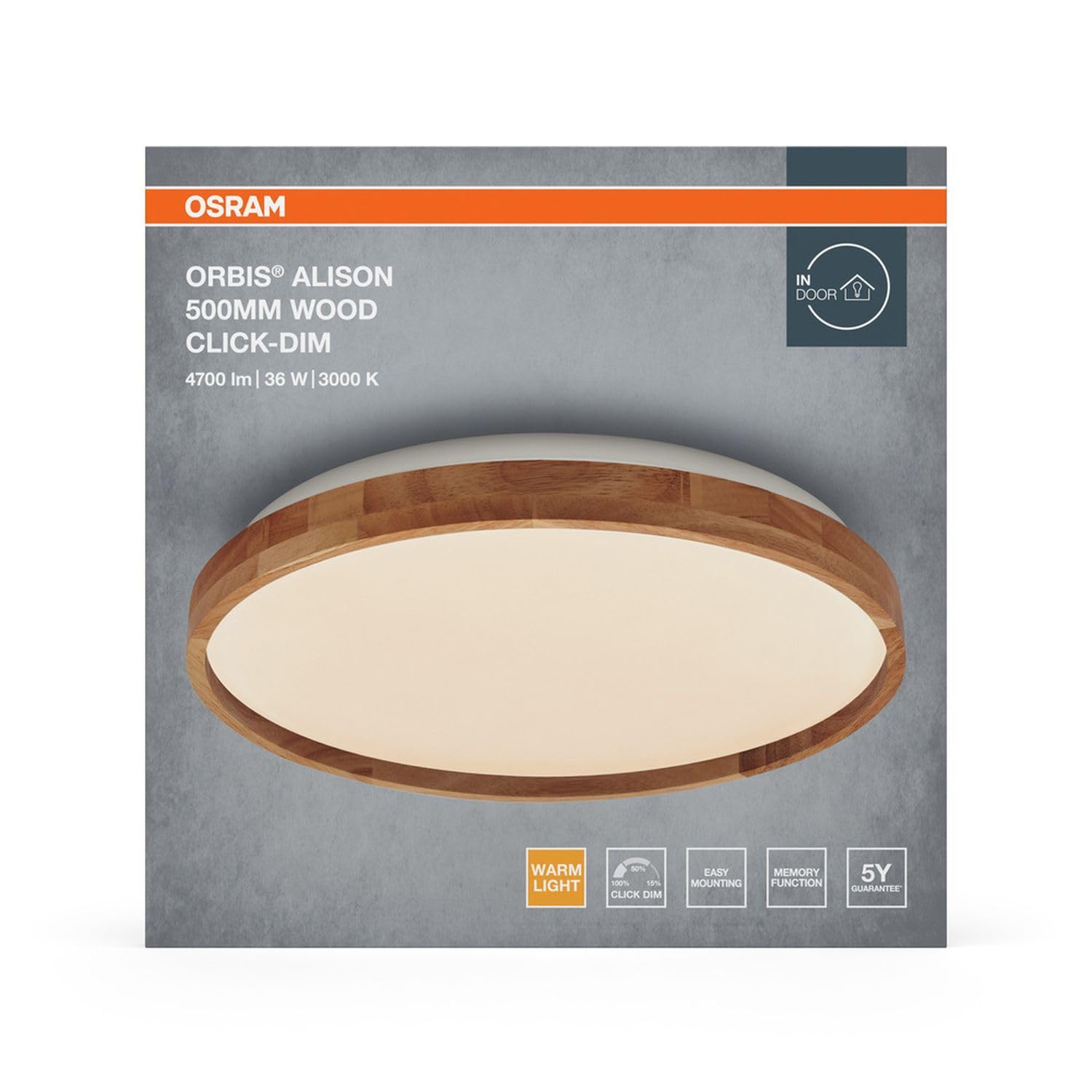 Licht-Erlebnisse LED Deckenlampe Holz Metall 3000 K Click-DIM modern gemütlich Schlafzimmer Flur Treppenhaus Büro Küche Esszimmer Ø50 cm Deckenleuchte Wohnzimmer