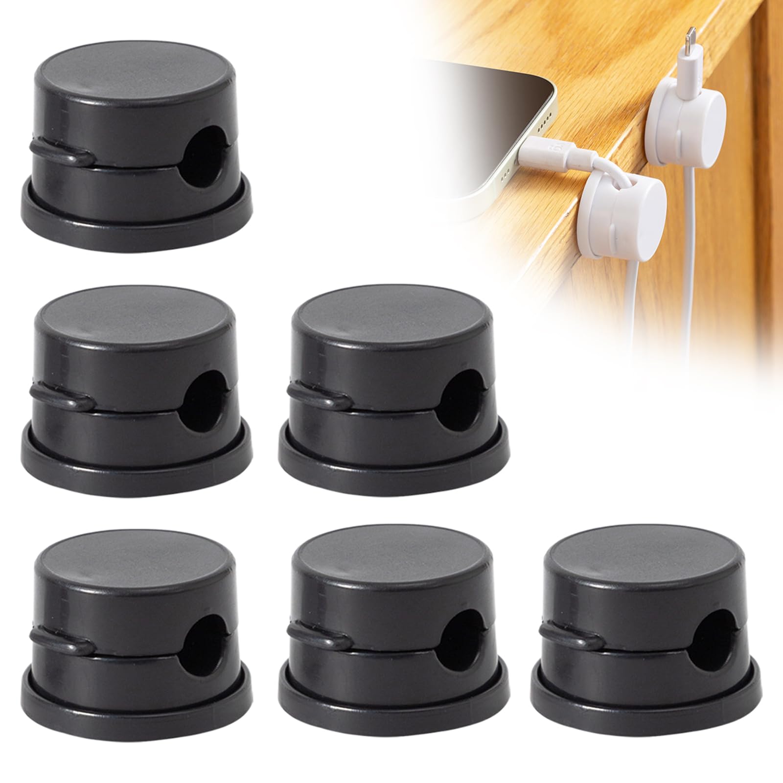 Cord Organizer Cable Management, Magnetic Charging Cord Organizer Cable Clips, Rotatable Under Desk Cords Organizers Holder for Nightstand Accessories (BlackB)