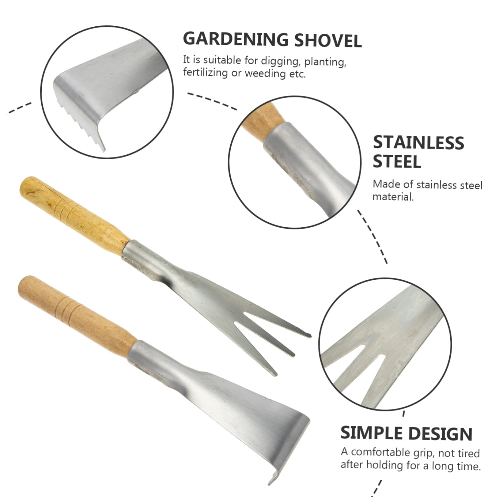 2piezas Pala De Jardinería Mango De Madera Palas Manuales Dentadas para Desherbar y Plantar Vegetales para Jardín y Huerto