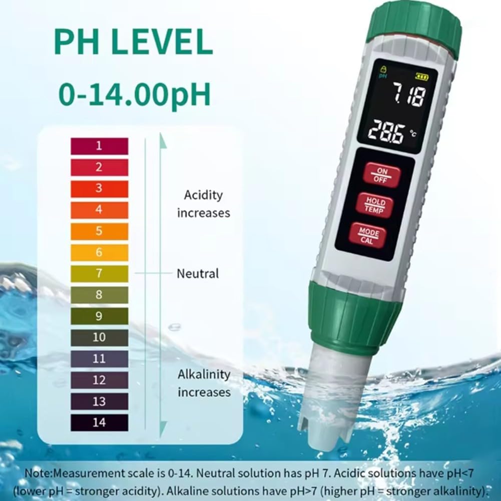 Testeur Qualité Eau 5-en-1 pH Température Écran LCD Testeur Qualité
