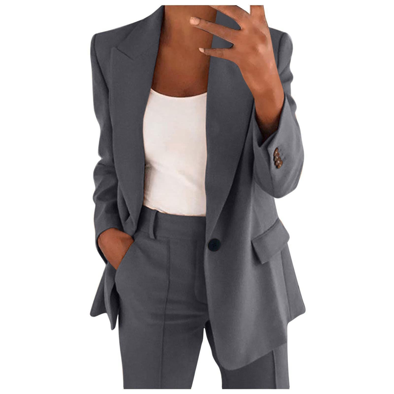 Generisch Traje de pantalón para mujer, elegante, traje de negocios, juego de 2 piezas, corte ajustado, pantalones blazer, ropa informal, deportivo, informal, informal, informal, con solapa, chaqueta