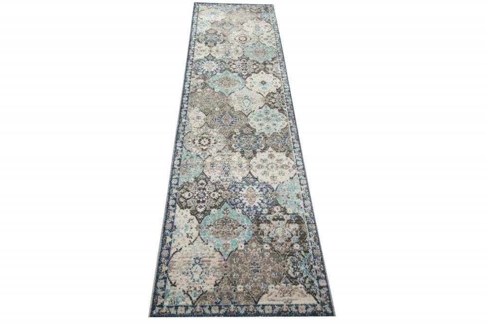 CARPETIA Outdoor Teppich Ornamentmuster Blau Grau Wetterfest 240x340 cm | Pflegeleicht, wetterfest, strapazierfähig und saugrobotergeeignet, OEKO-TEX geprüft, für Balkon, Terrasse & Essbereich