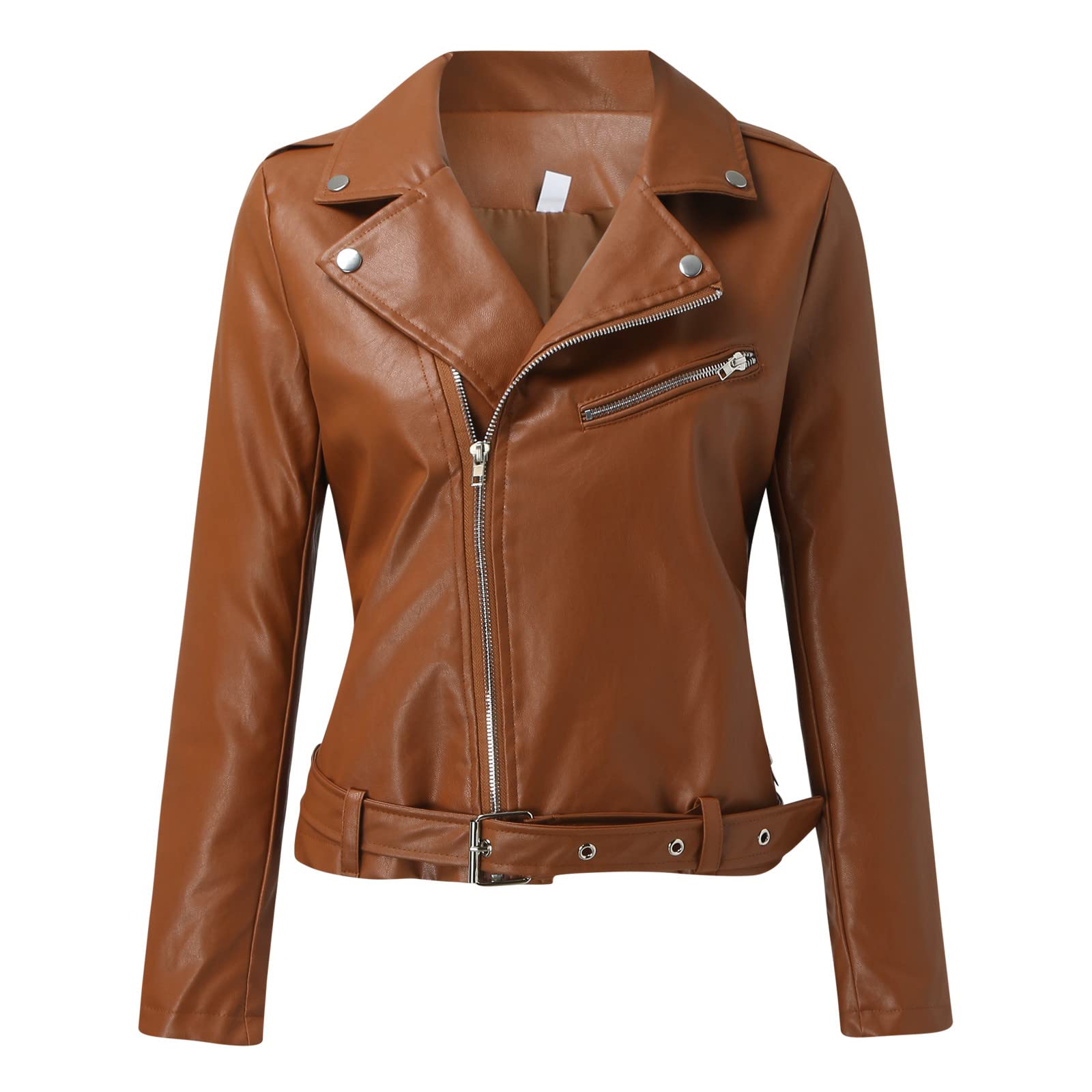 Veste en cuir synthétique à manches longues et fermeture éclair pour femme - Grande taille