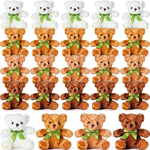 HyDren 24 Pieces Bears Bulk 8 Inch Bears Stuffed Animals Small Soft Bear Plush Stuffed Toy Bears with Bow Tie for Birthday Wedding Christmas Party Gift Favors