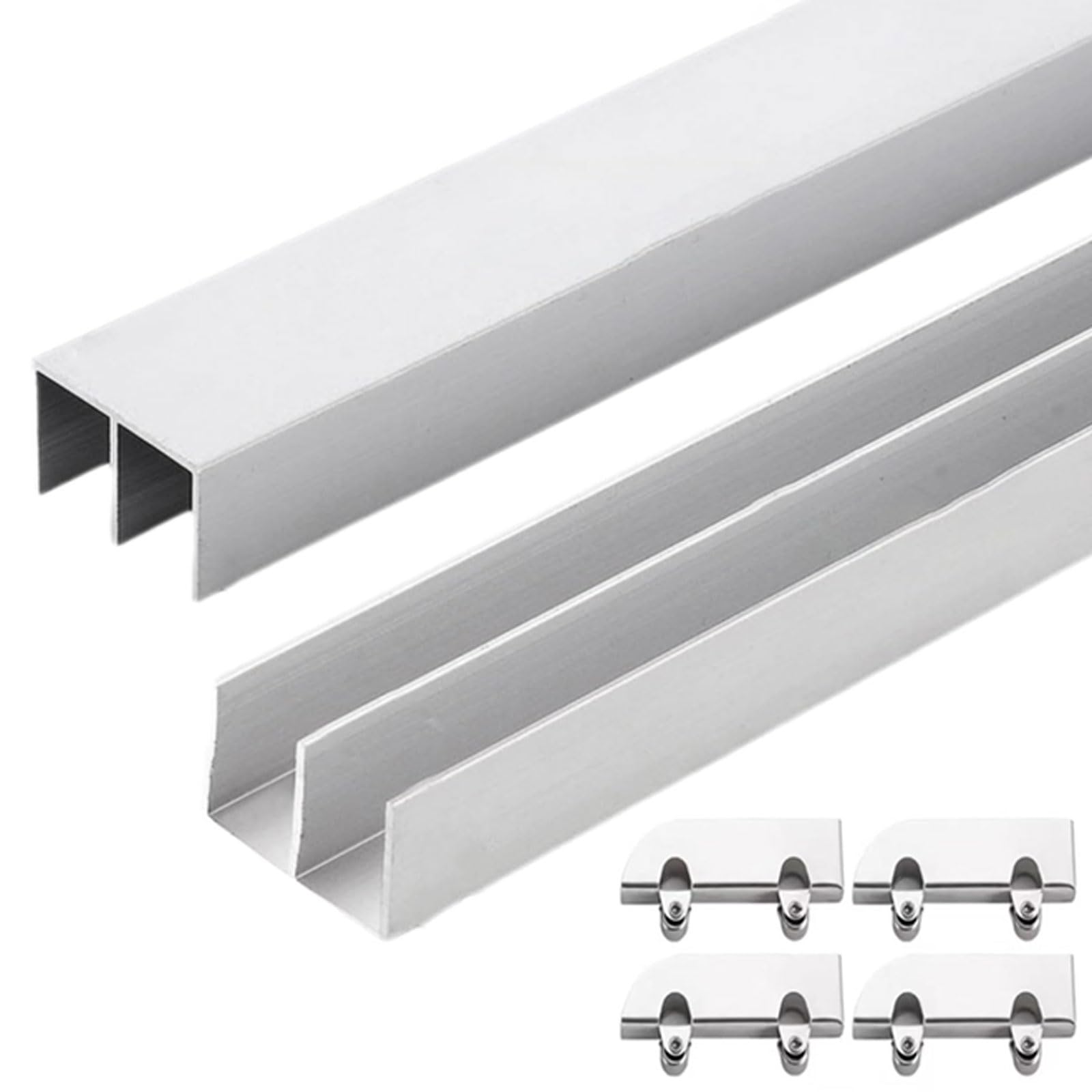 Chaoyilian Sliding Door Kit Track Rail,Double Track Aluminum Alloy Glass Sliding Door,Glass Slidings Doors Hardware Kit,Smooth Operation,Rust Prevention,for Display Cabinet,Closet,Wardrobe