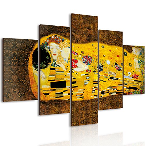 Lupia Vogue - Cuadro multipanel con beso de Klimt de madera, 66 x 115 cm