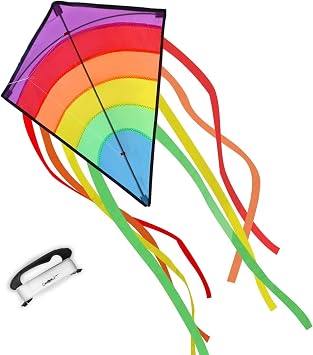 Colorful Kite for Kids - Diamond & Rainbow Delta Design, Easy to Fly for Kids and Adults in Light or Strong Wind - Outdoor Toy for Beach, Park, Garden - Great Gift Idea for All Ages
