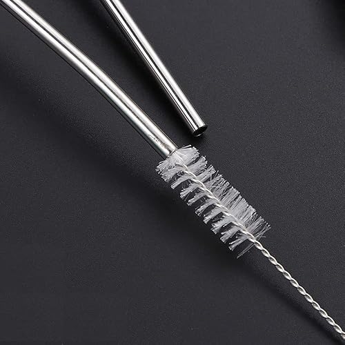 Miniatura 6 de ERCRYSTO Cuchara reutilizable de acero inoxidable con mango largo, 6 piezas de 8.6 pulgadas, con 1 cepillo de limpieza (circular)