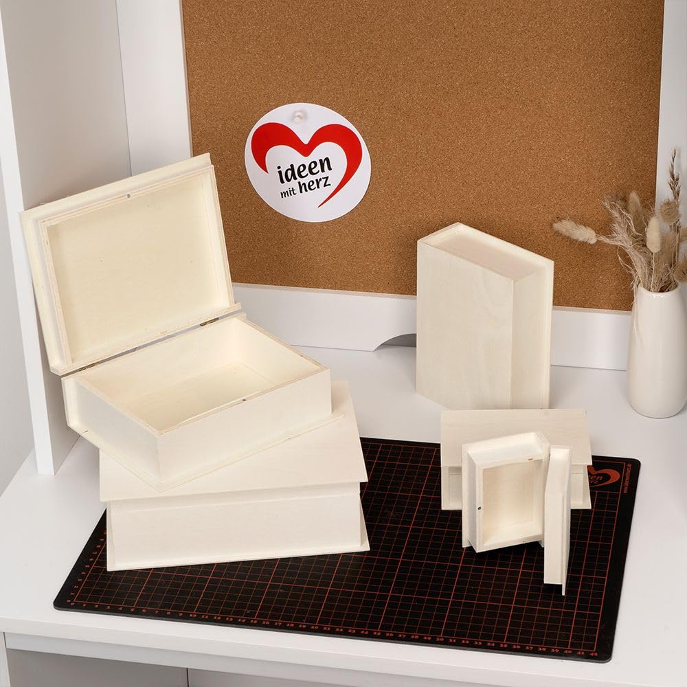 Ideen mit Herz | Set di scatole in legno | libri, scatola a forma di libro | con coperchio e chiusura in metallo | 5 pezzi | diverse dimensioni