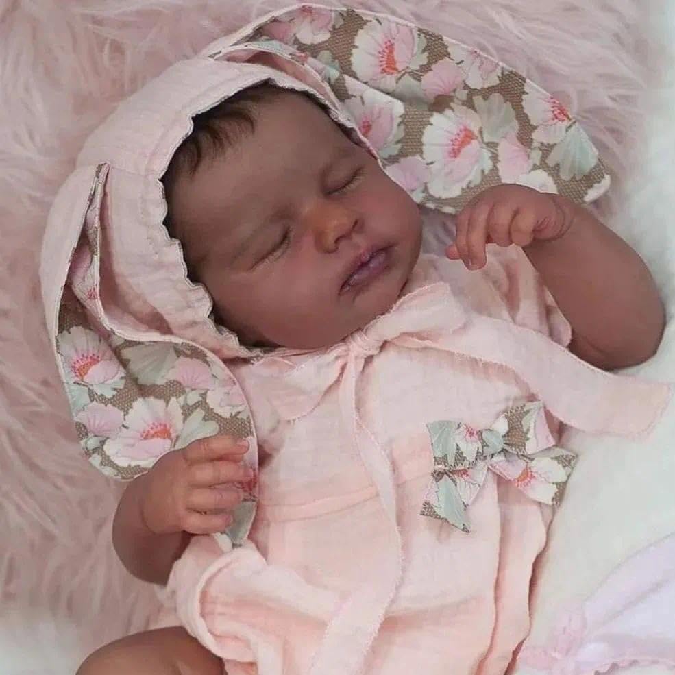 Anano Full Body Silicone Reborn Baby Doll Black Girl 20 Inch Mixed Race Realistic Newborn Baby Dolls African American Reborn Doll Toy With Clothes (Pink Loulo) — image 1
