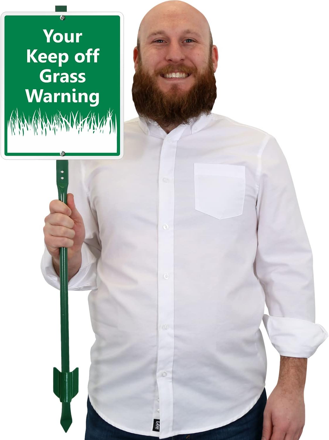 SmartSign 12 x 10 inch Custom Keep Off Grass Yard Sign & Stake Kit - Add Your Warning, 40 mil Laminated Rustproof Aluminum, 3 foot Stake, Green and White, Set of 1