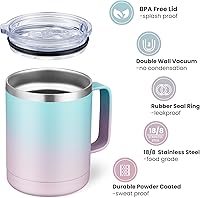 Vista 126 de MEWAY 12oz Coffee Mug With Handle 8 Pack Bulk,Stainless Steel Insulated Travel Tumblers With Sliding Lid,Double Wall Vacuum Camping Cup for Hot &